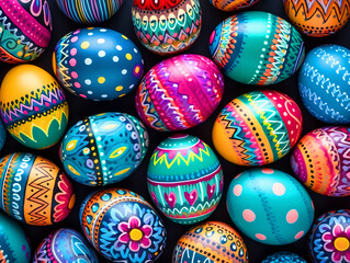 Fototapeta na wymiar Colorful Easter eggs with patterns top view - ai generative