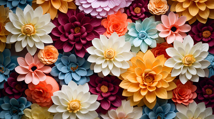 Multi-colored flower wall background, generative ai