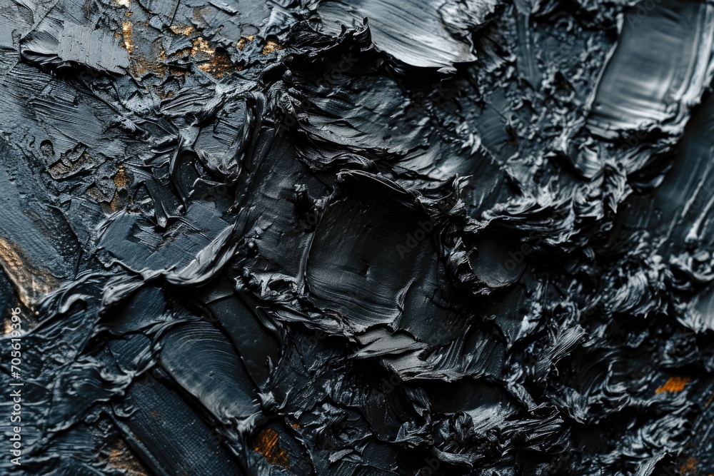 Poster A detailed close-up view of a piece of black paint. This versatile image can be used for various design projects