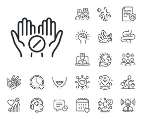 Medicine drugs sign. Online doctor, patient and medicine outline icons. Medical tablet line icon. Pharmacy medication symbol. Medical tablet line sign. Vector