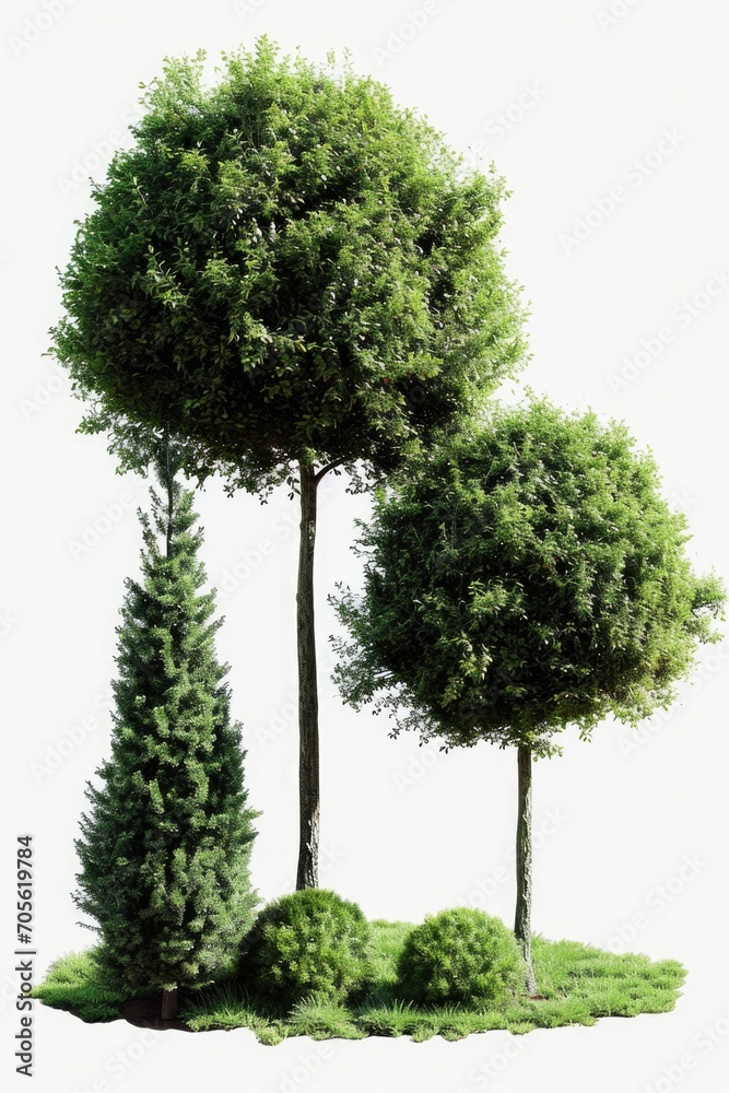 Poster a picture of a couple of trees sitting on top of a lush green field. perfect for nature-themed desig