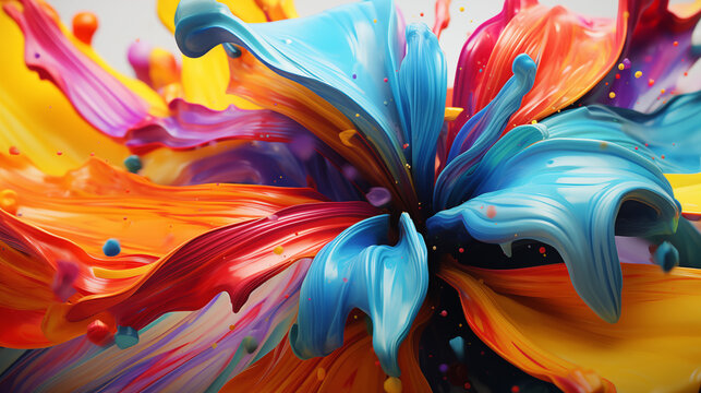 Colorful swirls of liquid paint. Beautiful abstract background. Close up view of a colorful flower.