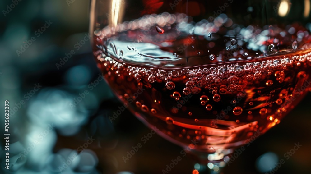 Poster a close up of a glass of wine with bubbles. perfect for wine enthusiasts or for use in restaurant me