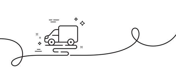 Fototapeta na wymiar Delivery route line icon. Continuous one line with curl. Truck road path sign. Vehicle highway symbol. Delivery route single outline ribbon. Loop curve pattern. Vector