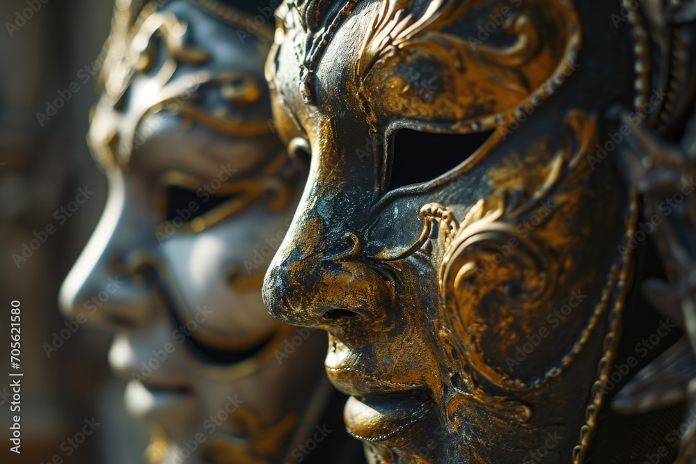 Poster a close-up view of a couple of masks. perfect for themed parties and masquerade events