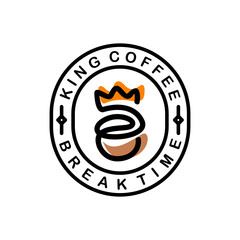 King Coffee , With Line Art style , Vector illustration. Creative Minimal Logo design template.