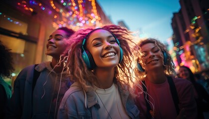 Música y entretenimiento. Moda con estilo modelo adolescente con capucha y auriculares escuchando música dj bailando.