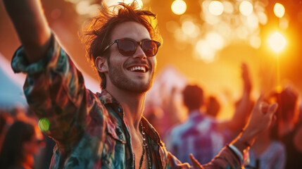 Obraz premium Handsome young man having fun at music festival