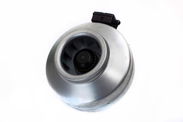 duct round electric fan close-up on a white isolated background