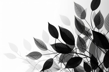 Beautiful abstract black leaves on white background. Generative AI