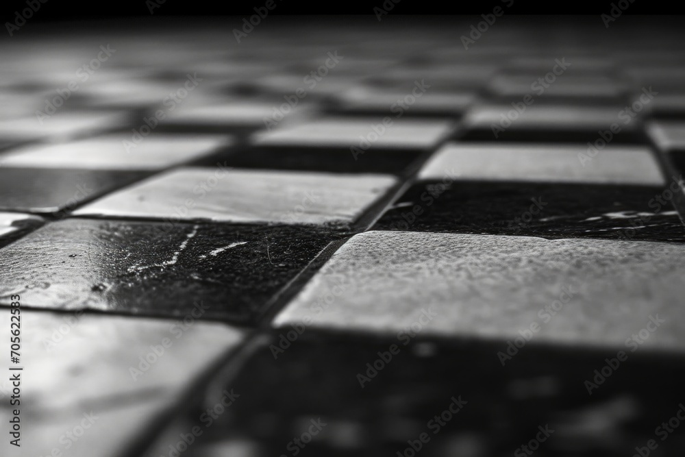 Poster a black and white photo of a checkered floor. versatile and timeless, suitable for various projects