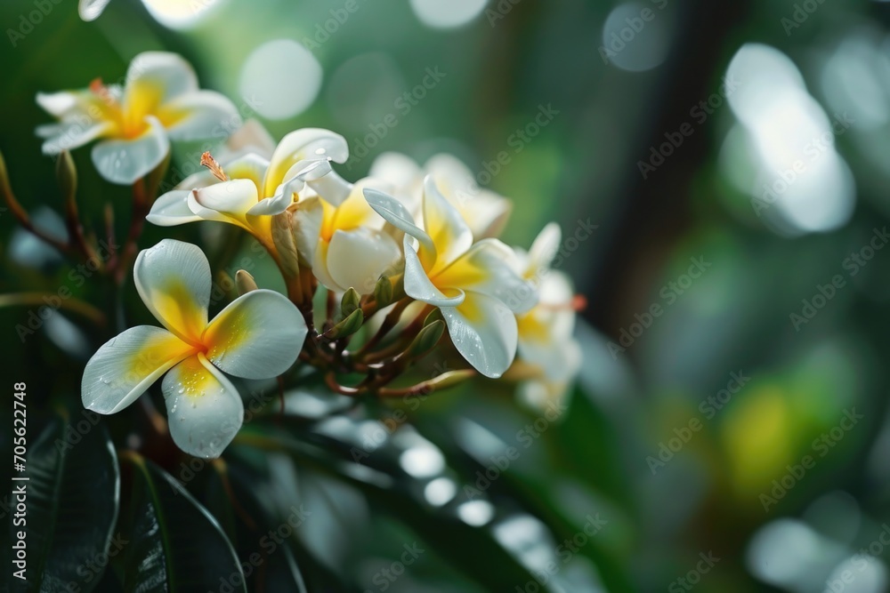 Poster a beautiful bunch of white and yellow flowers on a tree. perfect for adding a touch of nature to you