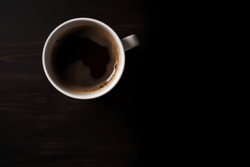 Coffee cup on black background. Top view. Generative AI