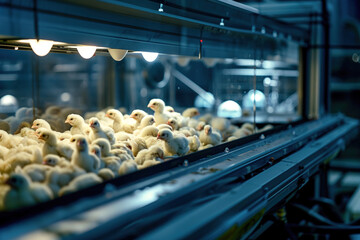 Newly hatched baby chicks in a farm. - obrazy, fototapety, plakaty