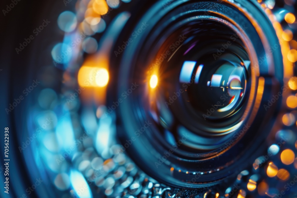 Poster a close up view of a camera lens. perfect for photography enthusiasts and professionals.