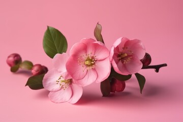 Fresh cherry blossom, beautiful pink flowers isolated on pink background. Generative AI
