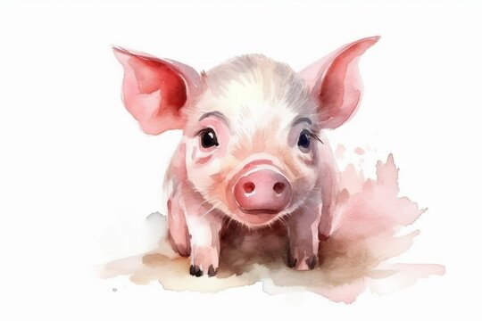 Funny pig isolated on white. Cute watercolor illustration. Generative AI