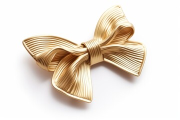 Gold ribbon, toy butterfly tie isolated on a white background. Generative AI