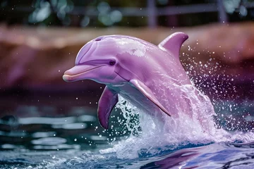 Tuinposter Pink dolphin jumping © kawin302