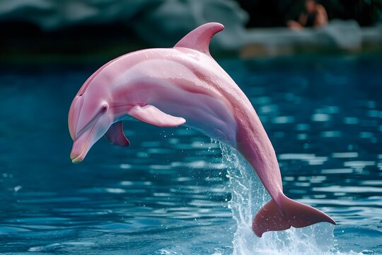 Pink dolphin jumping