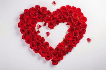 Heart Made of Red Roses Isolated on White Background. Generative AI