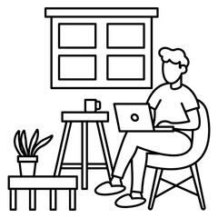 Work from Home Concept, Workaholic vector outline icon design, behavioral orientations symbol, Individual identity or Style of life Sign, Sustainable living stock illustration