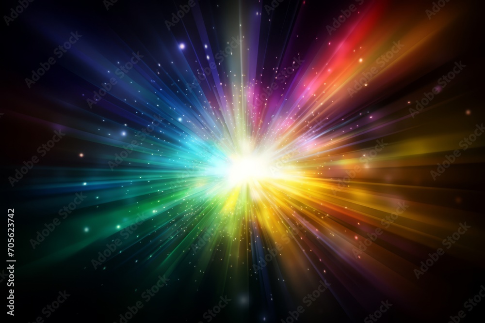 Poster illuminated burst of multicolor light. abstract light background. generative ai