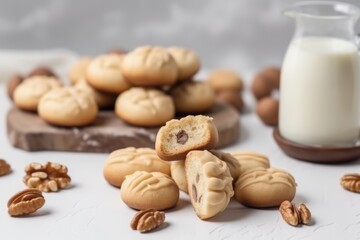 Fototapeta premium Homemade cookies with milk on white background. Generative AI