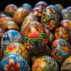 Fototapeta na wymiar Hand-painted easter eggs in a detailed manner