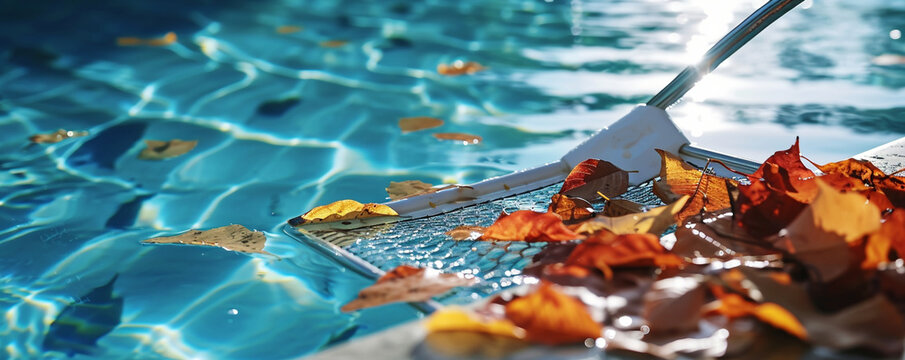 Swimming Pool Maintenance Concept. Pool Opening and Closing, Skimmer replacement, Leak repair, Plumbing, Drain, Clean.
