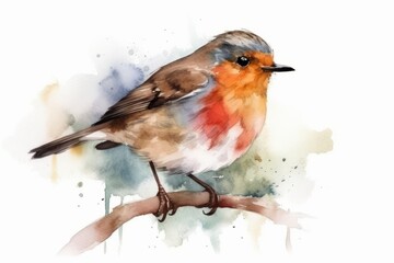 Watercolor bird Robin. Colorful illustration. Isolated on white. Generative AI