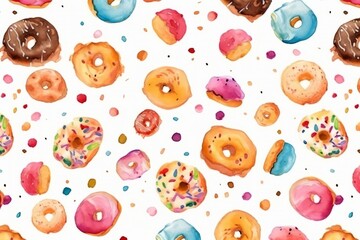 Watercolor seamless pattern with many decorative sprinkles isolated on white background. Generative AI