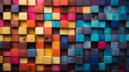 A range of multicolored wooden blocks arranged in a colorful background, image, Generative AI.