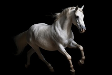 Obraz na płótnie Canvas White horse runs gallop on a black background. Generative AI