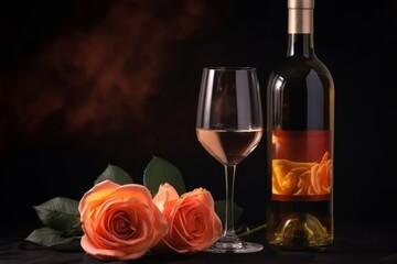 Wine and rose background. Generative AI