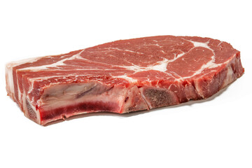 A raw beef steak, isolated on a white background.