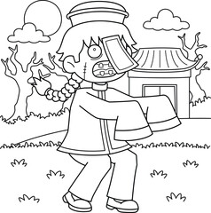 Chinese Zombie Coloring Page for Kids