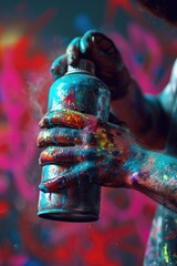 A close-up view of a person holding a spray can. This image can be used for various purposes