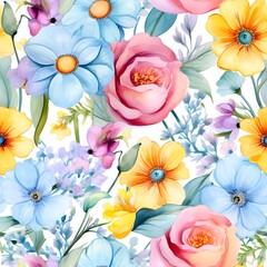 Seamless pattern of  Colorful bouquet , hand painted watercolor flower