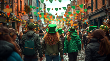 Street parade scene celebrating St. Patrick 