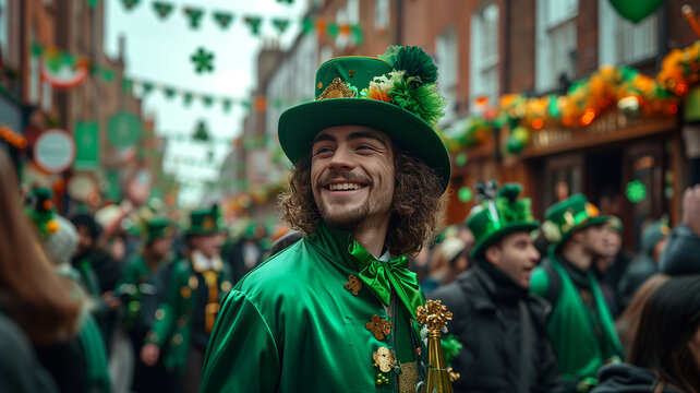 Street parade scene celebrating St. Patrick 
