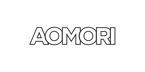 Aomori in the Japan emblem. The design features a geometric style, vector illustration with bold typography in a modern font. The graphic slogan lettering.