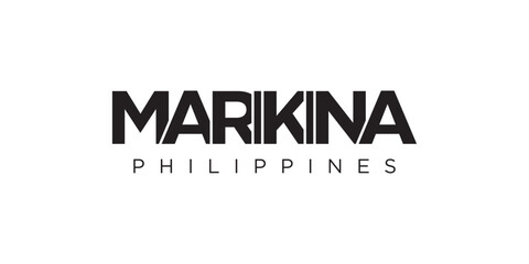 Marikina in the Philippines emblem. The design features a geometric style, vector illustration with bold typography in a modern font. The graphic slogan lettering. - obrazy, fototapety, plakaty