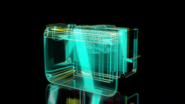 Rendering 3D animation, toaster model on a black background
