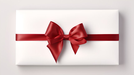 Gift box with red color bow knot and ribbon on white background. happy birthday,. copy space. ai generative 