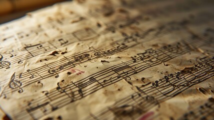 Vintage sheet music with visible creases and stains