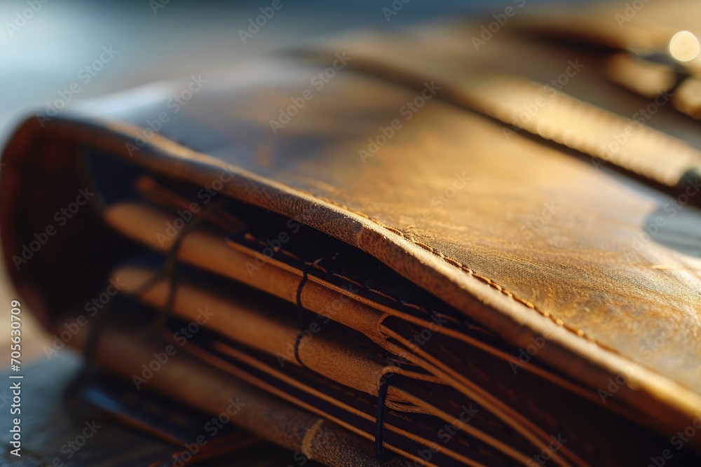 Aufkleber A close up view of a wallet placed on a table. Perfect for finance and money-related concepts