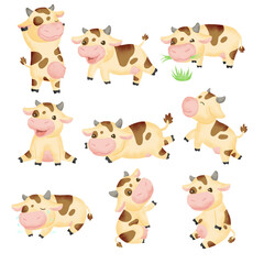 set of cute brown spotted cow