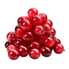 Pile of fresh cranberry fruits cut out isolated on transparent white background.
