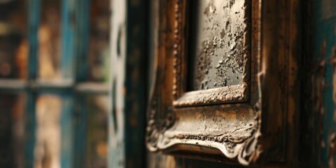 A detailed close-up of a wooden frame mounted on a wall. Suitable for interior design or home improvement projects